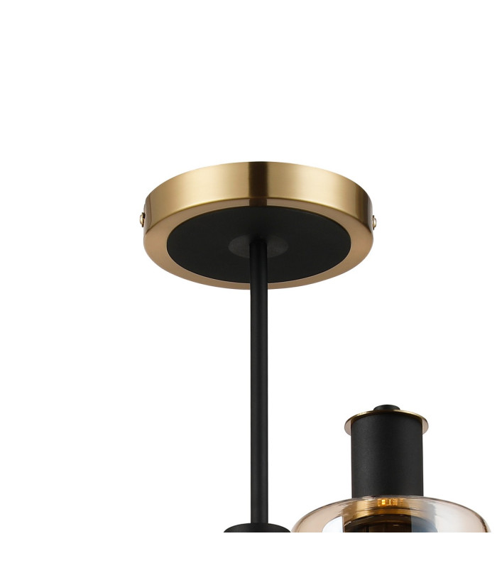 Worcester Swing Arm Semi Ceiling 4 Light E14 Brass/Satin Black/Amber Uniform Dimple Cylinder Glass-6