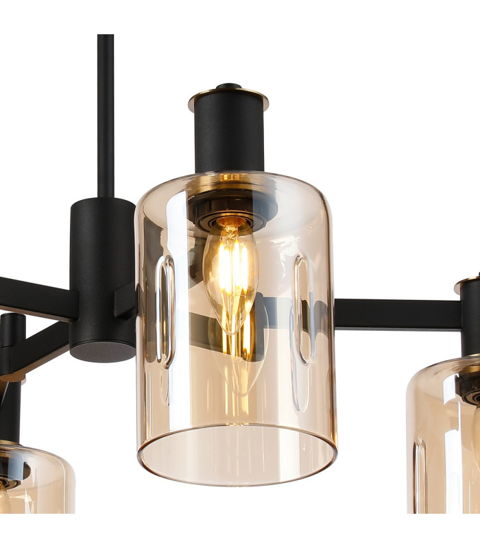 Worcester Swing Arm Semi Ceiling 4 Light E14 Brass/Satin Black/Amber Uniform Dimple Cylinder Glass-7