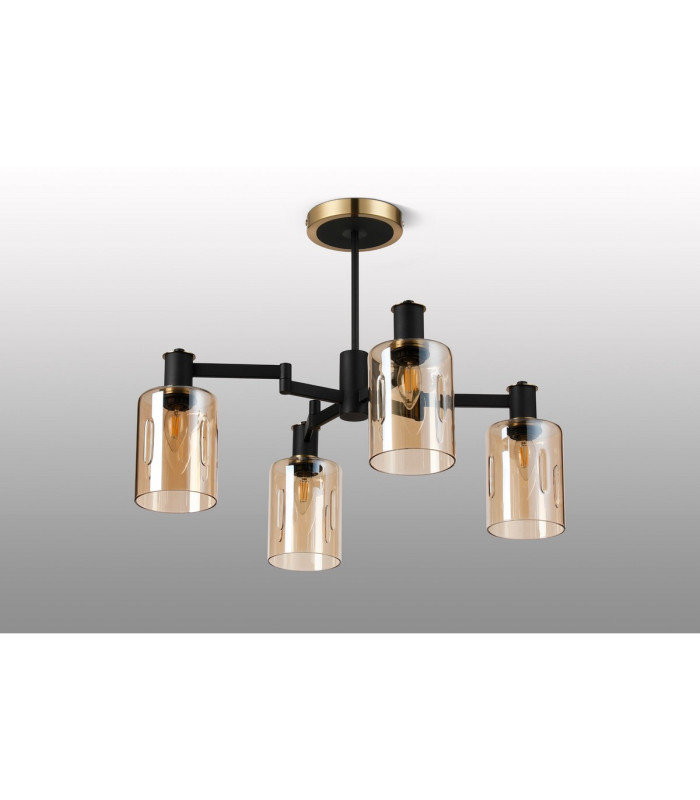 Worcester Swing Arm Semi Ceiling 4 Light E14 Brass/Satin Black/Amber Uniform Dimple Cylinder Glass-9