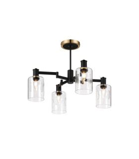 Worcester Swing Arm Semi Ceiling 4 Light E14 Brass/Satin Black/Clear Uniform Dimple Cylinder Glass-1