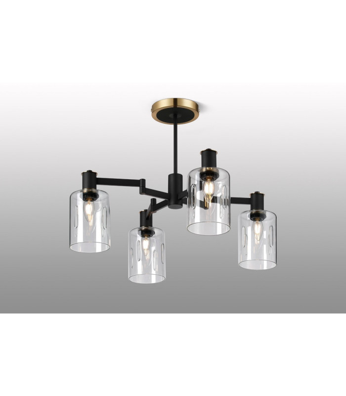 Worcester Swing Arm Semi Ceiling 4 Light E14 Brass/Satin Black/Clear Uniform Dimple Cylinder Glass-3