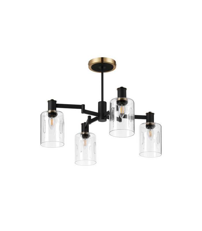 Worcester Swing Arm Semi Ceiling 4 Light E14 Brass/Satin Black/Clear Uniform Dimple Cylinder Glass-5