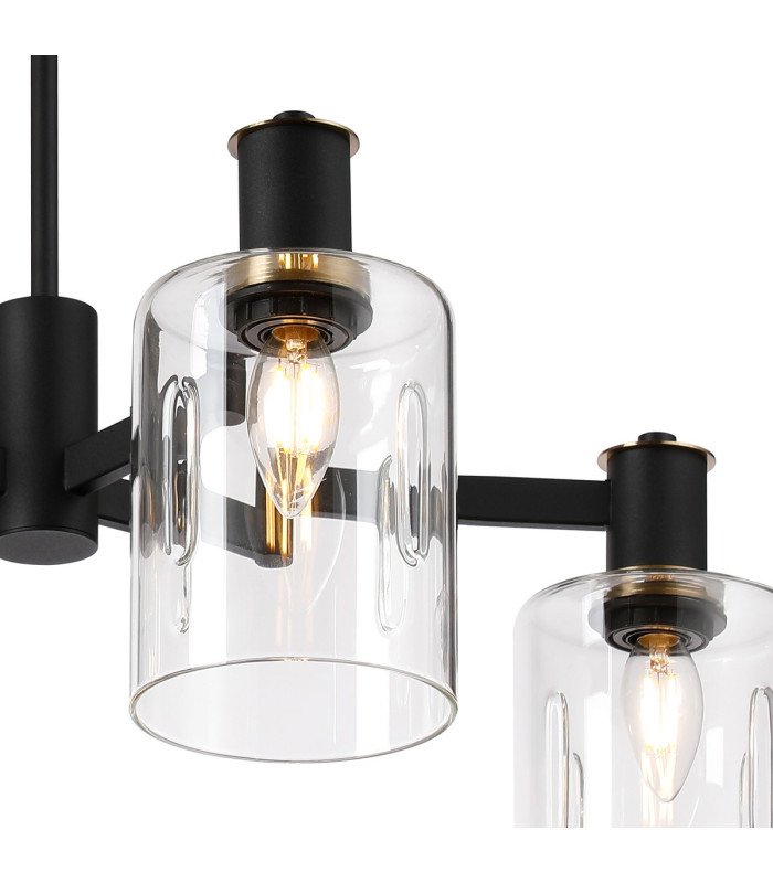 Worcester Swing Arm Semi Ceiling 4 Light E14 Brass/Satin Black/Clear Uniform Dimple Cylinder Glass-7