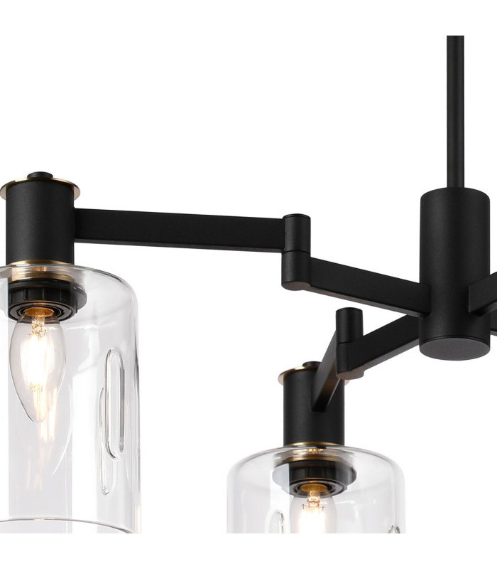 Worcester Swing Arm Semi Ceiling 4 Light E14 Brass/Satin Black/Clear Uniform Dimple Cylinder Glass-8