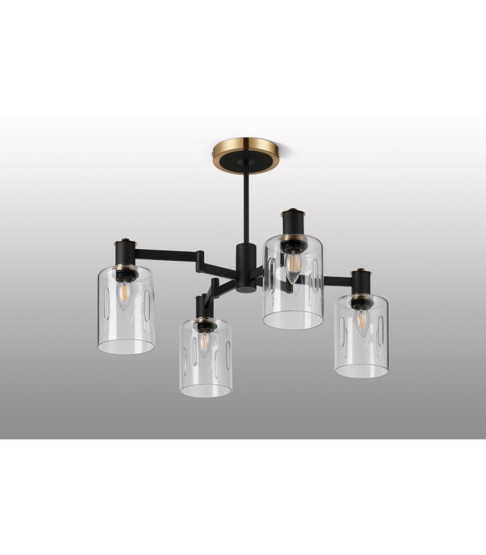 Worcester Swing Arm Semi Ceiling 4 Light E14 Brass/Satin Black/Clear Uniform Dimple Cylinder Glass-9