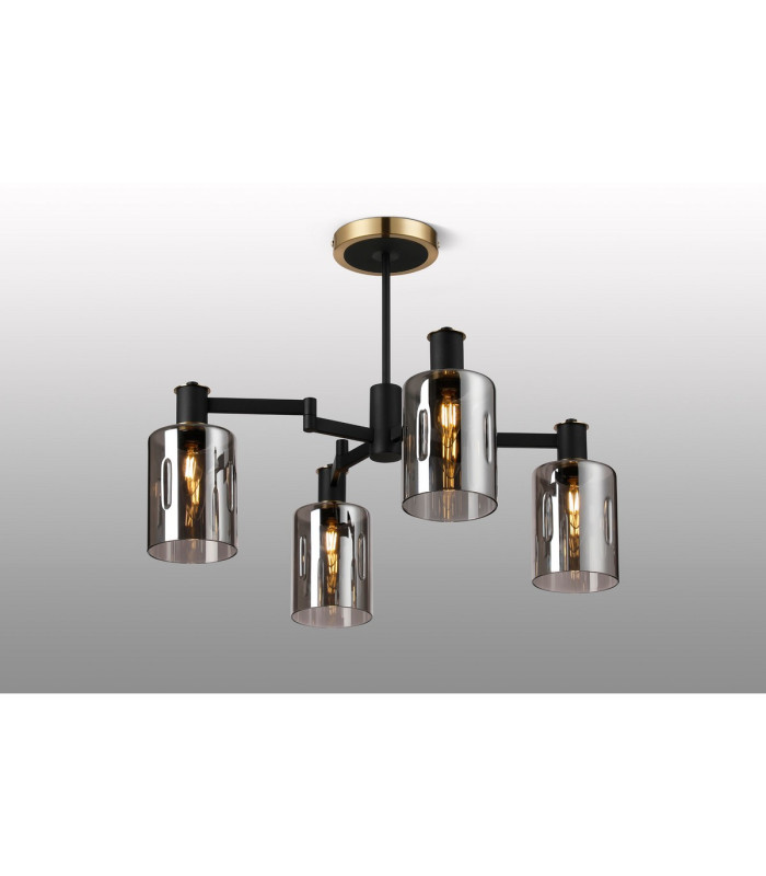 Worcester Swing Arm Semi Ceiling 4 Light E14 Brass/Satin Black/Smoke Uniform Dimple Cylinder Glass-3