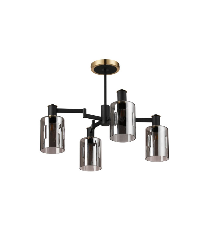 Worcester Swing Arm Semi Ceiling 4 Light E14 Brass/Satin Black/Smoke Uniform Dimple Cylinder Glass-5