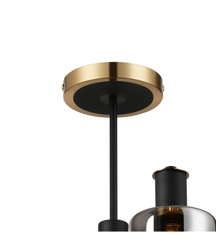 Worcester Swing Arm Semi Ceiling 4 Light E14 Brass/Satin Black/Smoke Uniform Dimple Cylinder Glass-6
