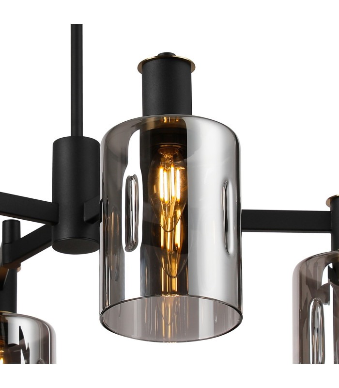 Worcester Swing Arm Semi Ceiling 4 Light E14 Brass/Satin Black/Smoke Uniform Dimple Cylinder Glass-7