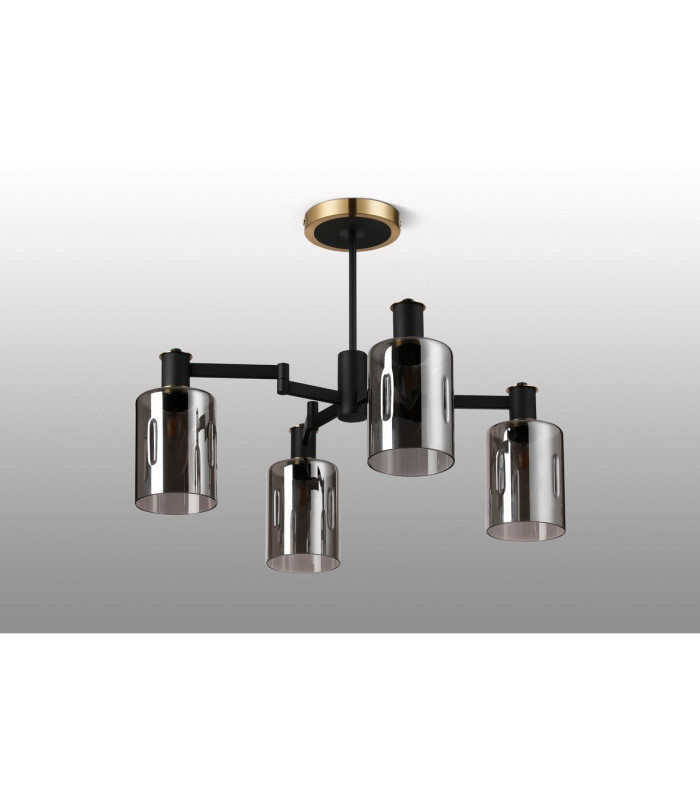 Worcester Swing Arm Semi Ceiling 4 Light E14 Brass/Satin Black/Smoke Uniform Dimple Cylinder Glass-9