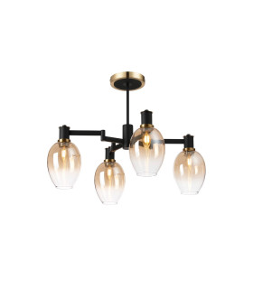 Worcester Swing Arm Semi Ceiling 4 Light E14 Brass/Satin Black/Amber Fade Wine Glass Glass-1