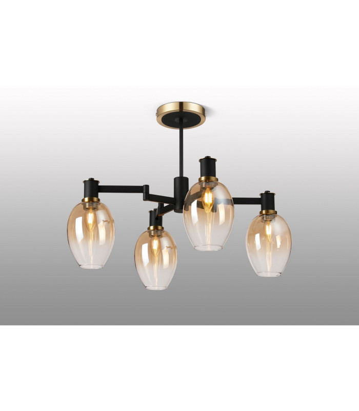 Worcester Swing Arm Semi Ceiling 4 Light E14 Brass/Satin Black/Amber Fade Wine Glass Glass-3
