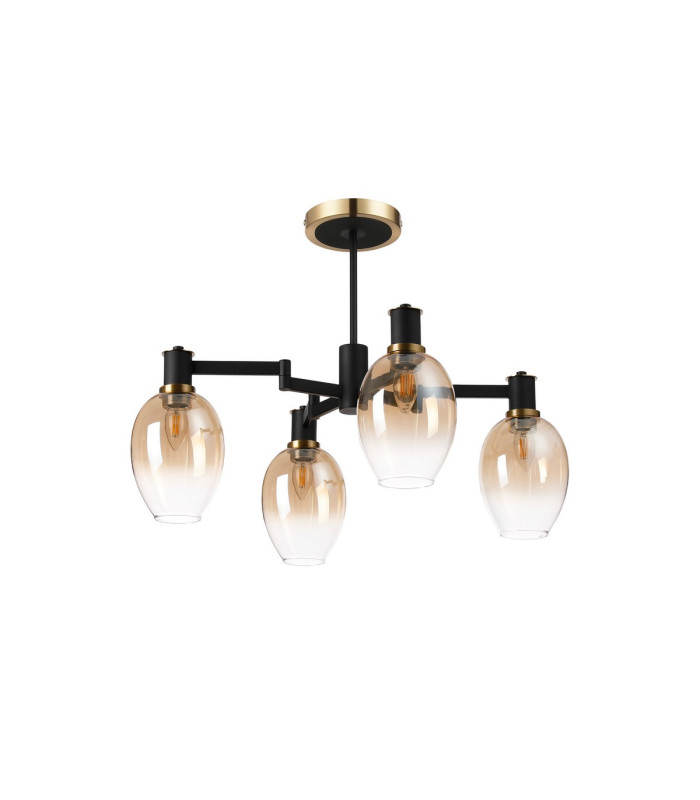 Worcester Swing Arm Semi Ceiling 4 Light E14 Brass/Satin Black/Amber Fade Wine Glass Glass-6