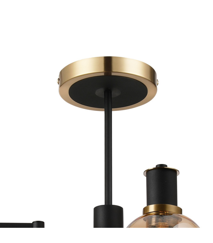 Worcester Swing Arm Semi Ceiling 4 Light E14 Brass/Satin Black/Amber Fade Wine Glass Glass-7