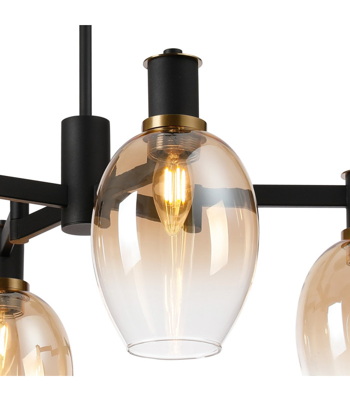 Worcester Swing Arm Semi Ceiling 4 Light E14 Brass/Satin Black/Amber Fade Wine Glass Glass-8