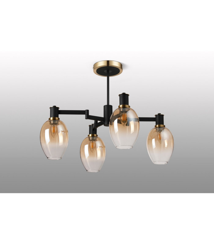 Worcester Swing Arm Semi Ceiling 4 Light E14 Brass/Satin Black/Amber Fade Wine Glass Glass-10