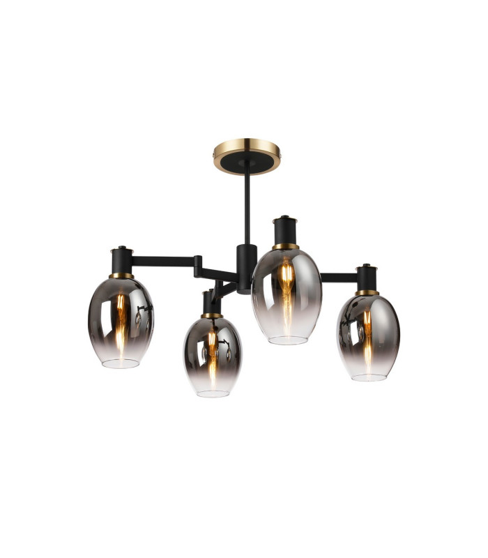 Worcester Swing Arm Semi Ceiling 4 Light E14 Brass/Satin Black/Smoke Fade Wine Glass Glass-1