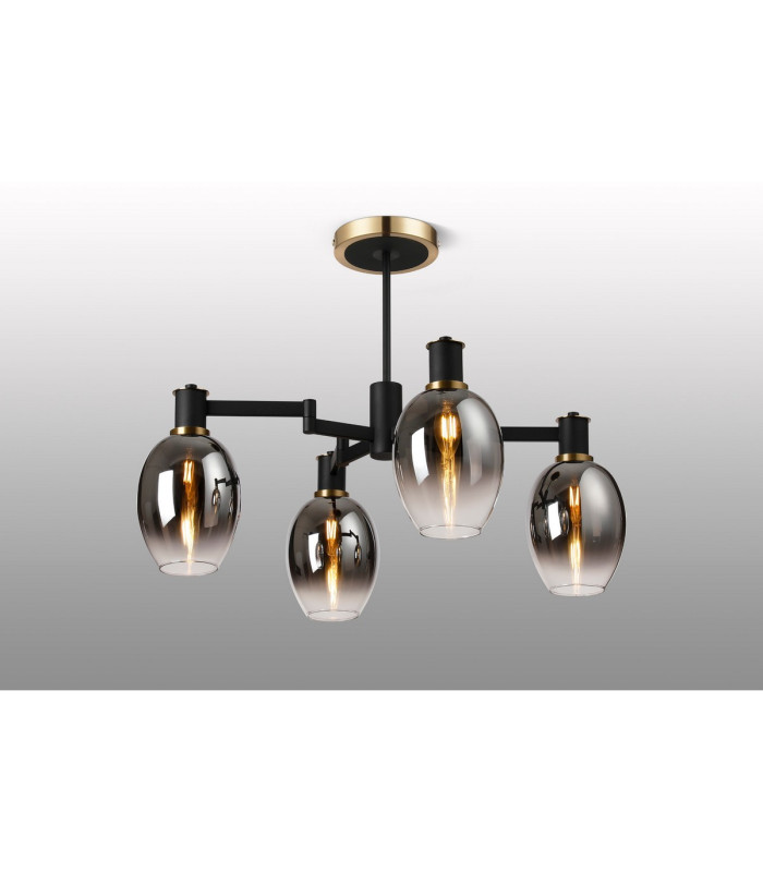 Worcester Swing Arm Semi Ceiling 4 Light E14 Brass/Satin Black/Smoke Fade Wine Glass Glass-3