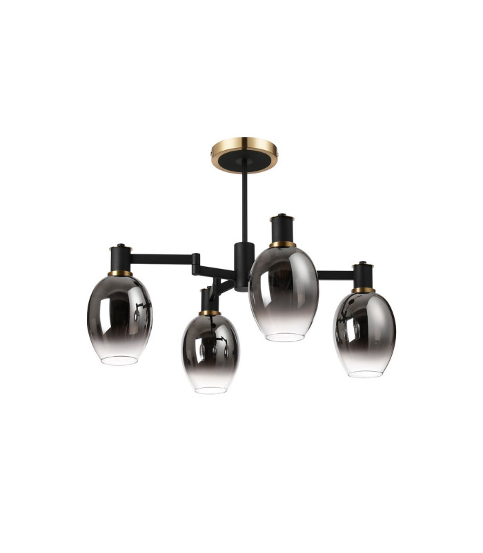 Worcester Swing Arm Semi Ceiling 4 Light E14 Brass/Satin Black/Smoke Fade Wine Glass Glass-5