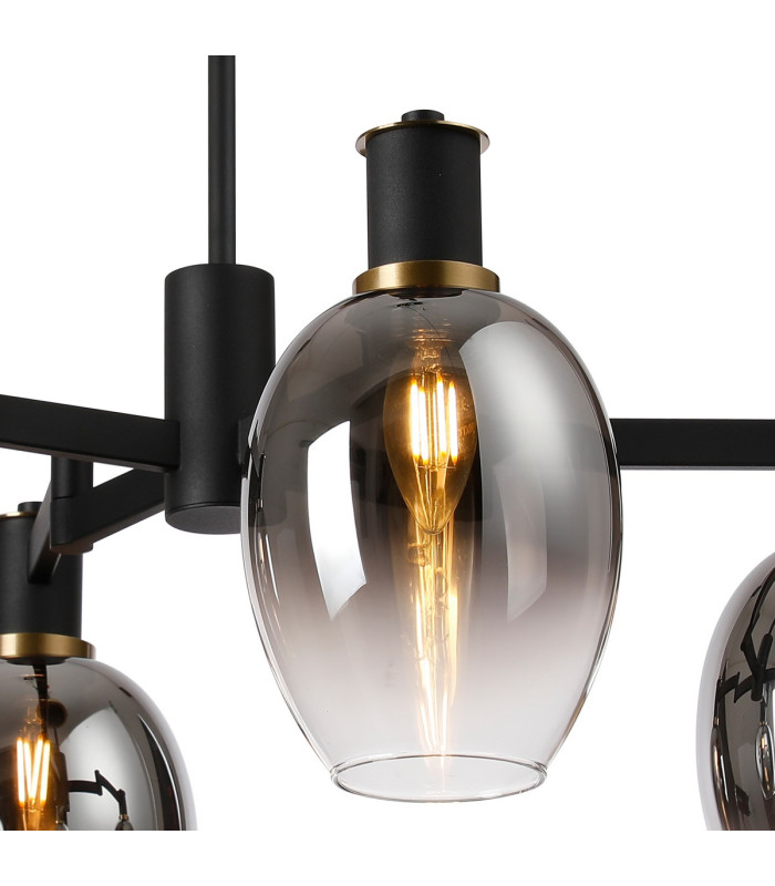 Worcester Swing Arm Semi Ceiling 4 Light E14 Brass/Satin Black/Smoke Fade Wine Glass Glass-7