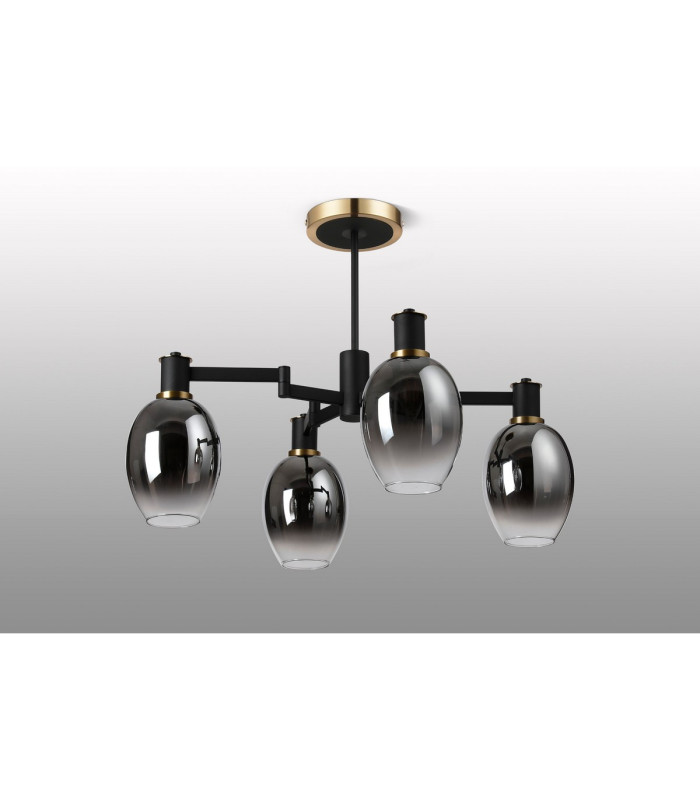 Worcester Swing Arm Semi Ceiling 4 Light E14 Brass/Satin Black/Smoke Fade Wine Glass Glass-9