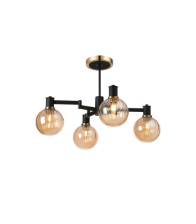 Worcester 55cm Swing Arm Semi Ceiling 4 Light E14 Brass/Satin Black/Amber Plated Round Segment Glass-1