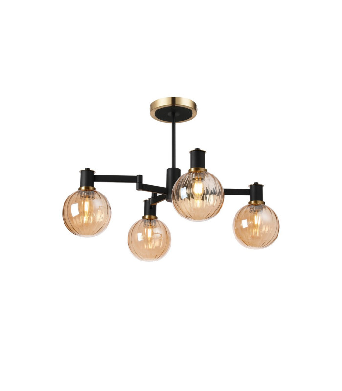 Worcester 55cm Swing Arm Semi Ceiling 4 Light E14 Brass/Satin Black/Amber Plated Round Segment Glass-1