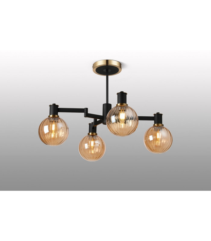 Worcester 55cm Swing Arm Semi Ceiling 4 Light E14 Brass/Satin Black/Amber Plated Round Segment Glass-3