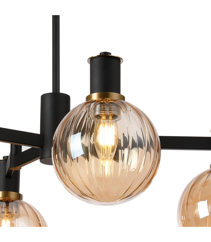 Worcester 55cm Swing Arm Semi Ceiling 4 Light E14 Brass/Satin Black/Amber Plated Round Segment Glass-6