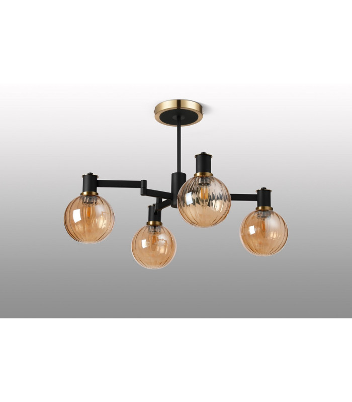 Worcester 55cm Swing Arm Semi Ceiling 4 Light E14 Brass/Satin Black/Amber Plated Round Segment Glass-9