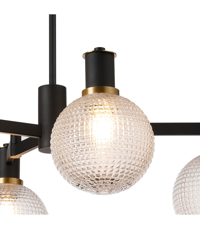 Worcester 55cm Swing Arm Semi Ceiling 4 Light E14 Brass/Satin Black/Clear Round Textured Diamond Pattern Glass-6