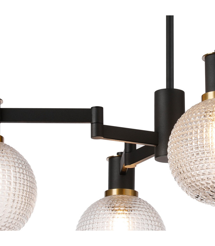Worcester 55cm Swing Arm Semi Ceiling 4 Light E14 Brass/Satin Black/Clear Round Textured Diamond Pattern Glass-7