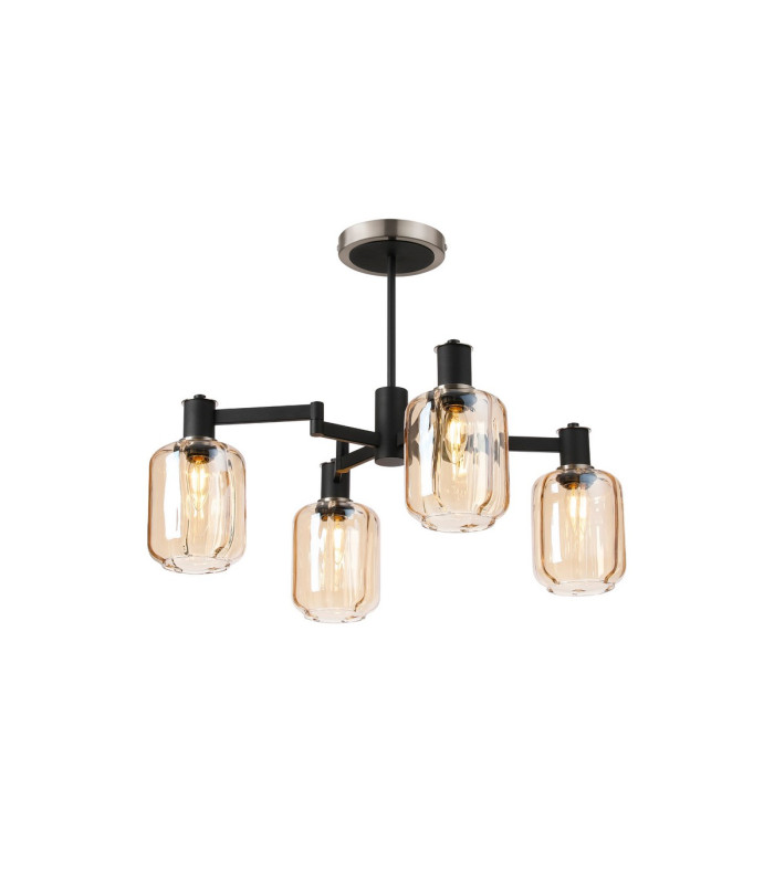 Worcester Swing Arm Semi Ceiling 4 Light E14 Satin Nickel/Satin Black/Amber Striped Cylinder Glass-1
