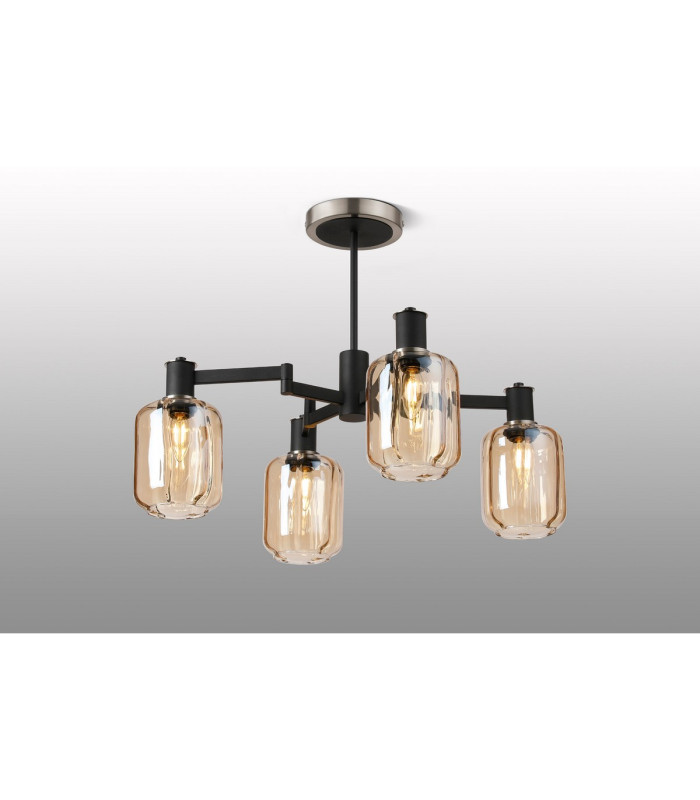 Worcester Swing Arm Semi Ceiling 4 Light E14 Satin Nickel/Satin Black/Amber Striped Cylinder Glass-3