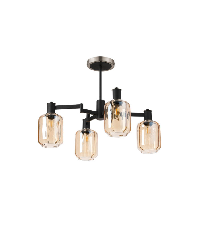 Worcester Swing Arm Semi Ceiling 4 Light E14 Satin Nickel/Satin Black/Amber Striped Cylinder Glass-4