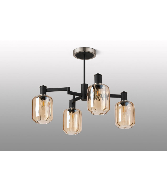 Worcester Swing Arm Semi Ceiling 4 Light E14 Satin Nickel/Satin Black/Amber Striped Cylinder Glass-9
