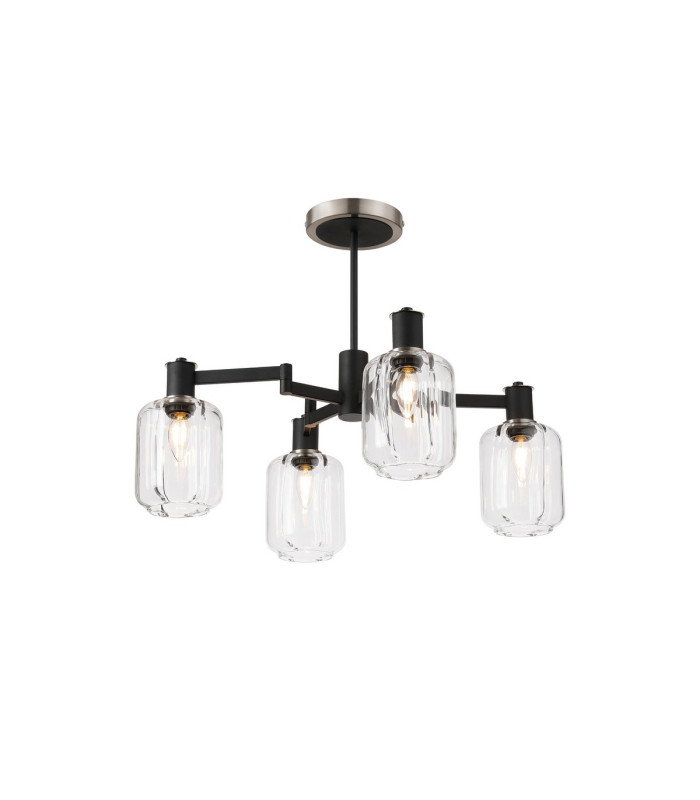 Worcester Swing Arm Semi Ceiling 4 Light E14 Satin Nickel/Satin Black/Clear Striped Cylinder Glass-1