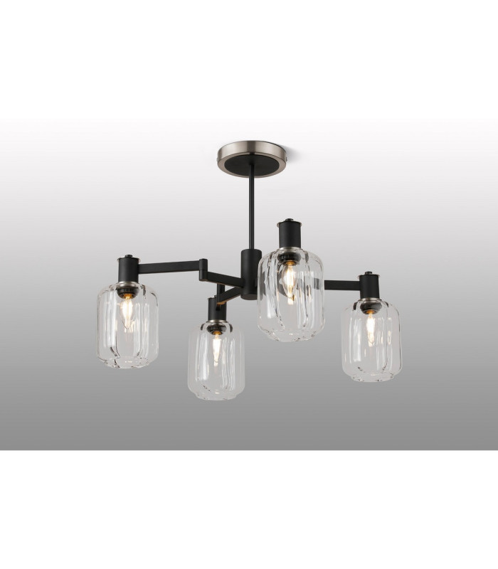 Worcester Swing Arm Semi Ceiling 4 Light E14 Satin Nickel/Satin Black/Clear Striped Cylinder Glass-3