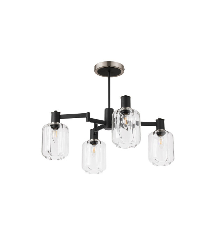 Worcester Swing Arm Semi Ceiling 4 Light E14 Satin Nickel/Satin Black/Clear Striped Cylinder Glass-4