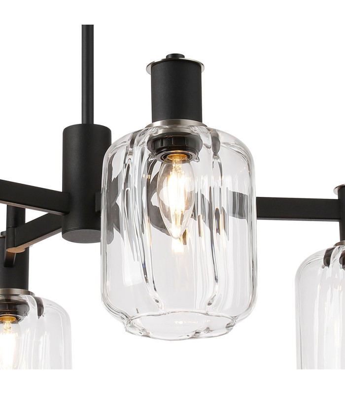 Worcester Swing Arm Semi Ceiling 4 Light E14 Satin Nickel/Satin Black/Clear Striped Cylinder Glass-5