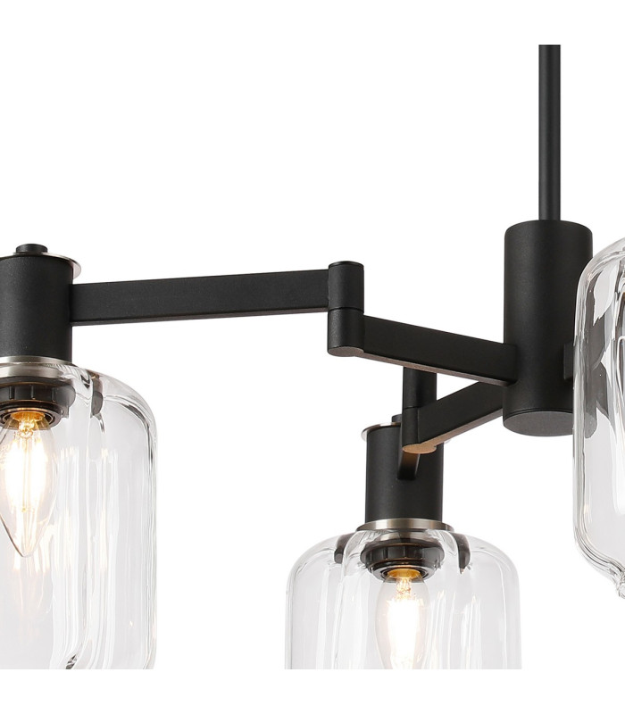 Worcester Swing Arm Semi Ceiling 4 Light E14 Satin Nickel/Satin Black/Clear Striped Cylinder Glass-6