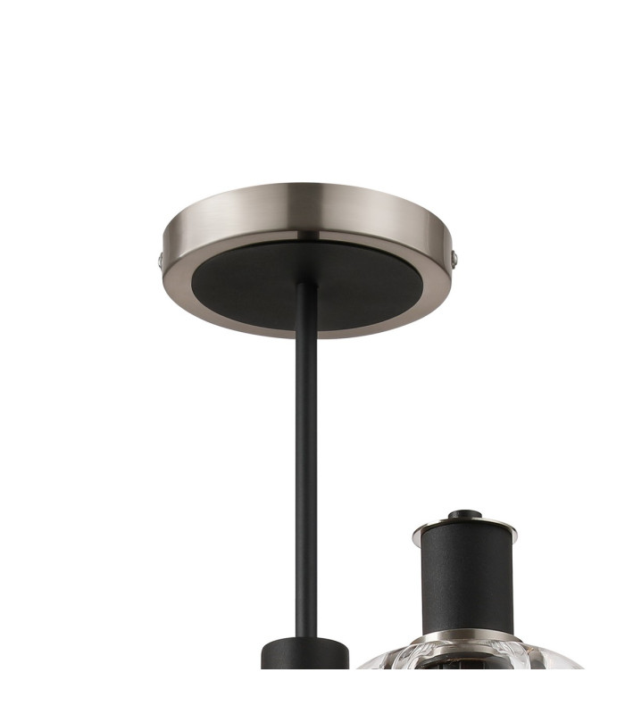 Worcester Swing Arm Semi Ceiling 4 Light E14 Satin Nickel/Satin Black/Clear Striped Cylinder Glass-7