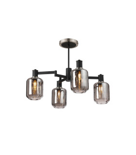 Worcester Swing Arm Semi Ceiling 4 Light E14 Satin Nickel/Satin Black/Smoke Striped Cylinder Glass-1