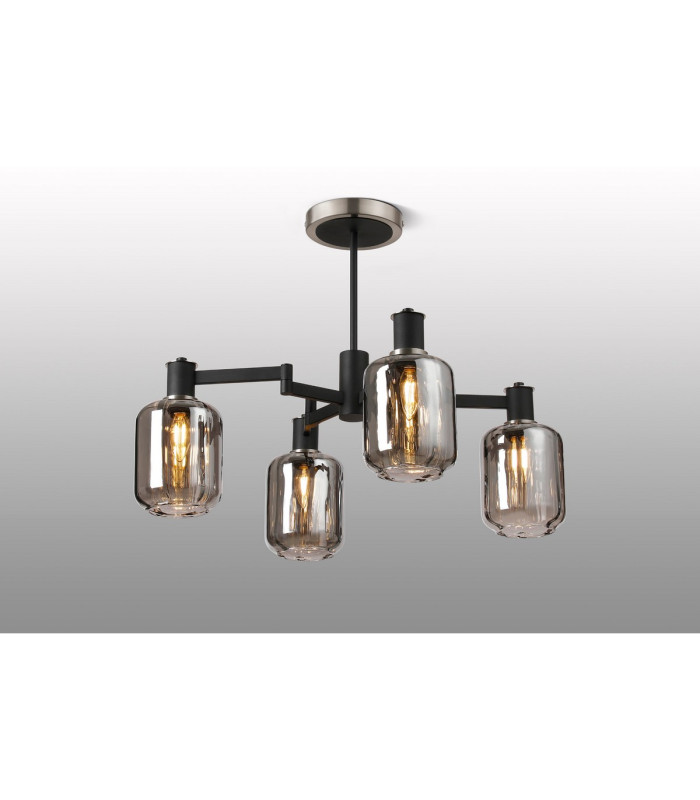 Worcester Swing Arm Semi Ceiling 4 Light E14 Satin Nickel/Satin Black/Smoke Striped Cylinder Glass-3