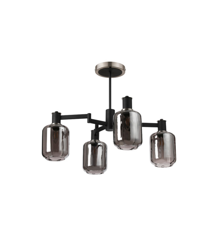 Worcester Swing Arm Semi Ceiling 4 Light E14 Satin Nickel/Satin Black/Smoke Striped Cylinder Glass-4