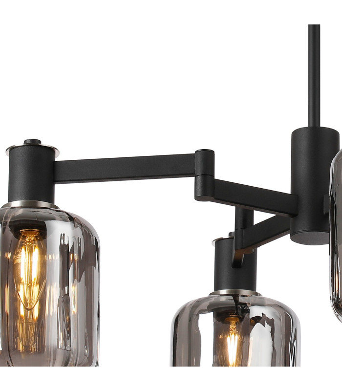Worcester Swing Arm Semi Ceiling 4 Light E14 Satin Nickel/Satin Black/Smoke Striped Cylinder Glass-7