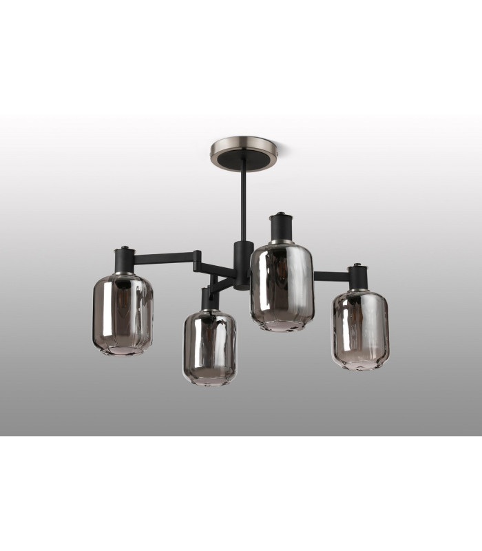Worcester Swing Arm Semi Ceiling 4 Light E14 Satin Nickel/Satin Black/Smoke Striped Cylinder Glass-9