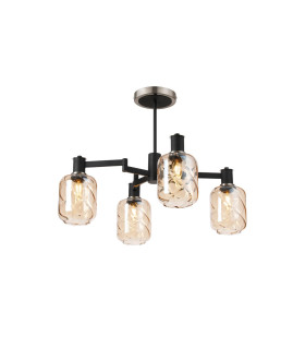 Worcester Swing Arm Semi Ceiling 4 Light E14 Satin Nickel/Satin Black/Amber Twisted Cylinder Glass-1