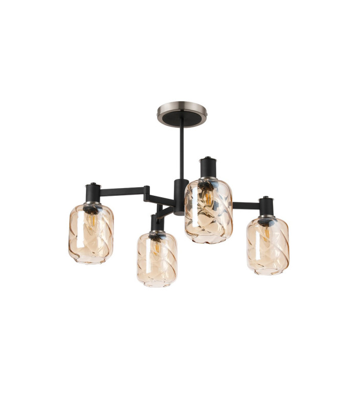 Worcester Swing Arm Semi Ceiling 4 Light E14 Satin Nickel/Satin Black/Amber Twisted Cylinder Glass-4