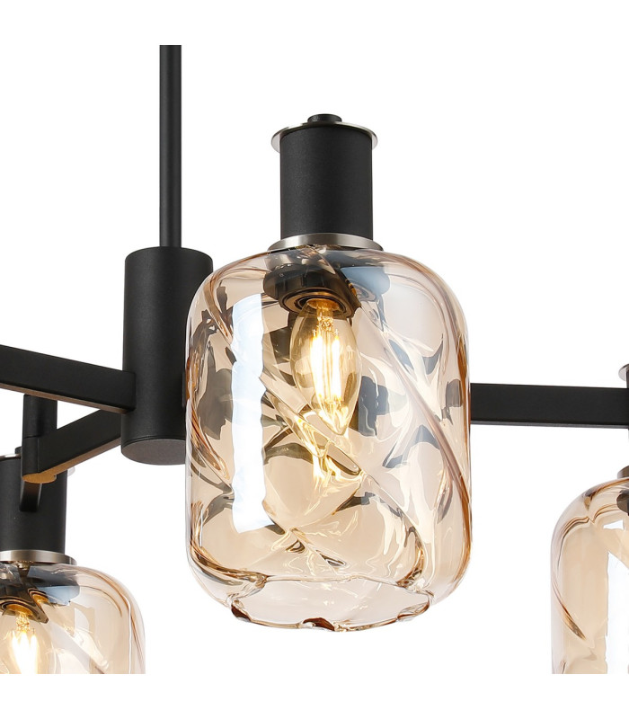 Worcester Swing Arm Semi Ceiling 4 Light E14 Satin Nickel/Satin Black/Amber Twisted Cylinder Glass-6